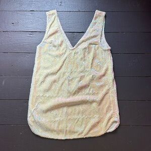 Free People Iridescent Pale Yellow Sequin Mini Dress